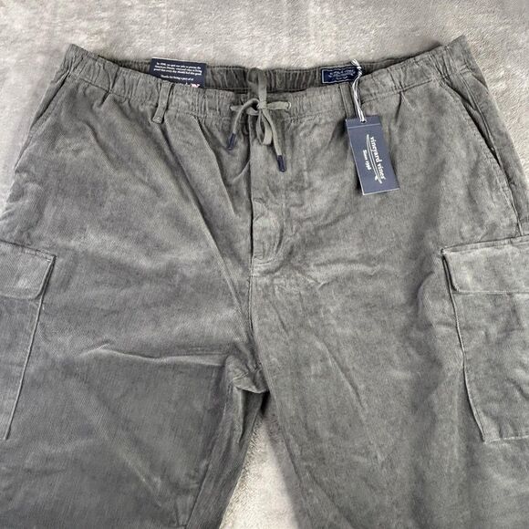 Vineyard Vines Pants Mens XXL Gray Corduroy Cargo Elastic Drawstring Zip Fly - Picture 11 of 16